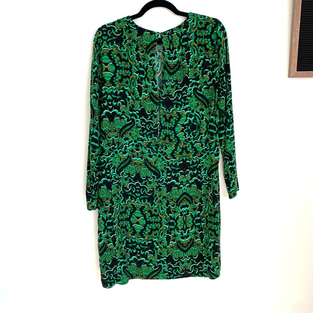 H&M Green Patterned Long Sleeve Dress Womens Size 8